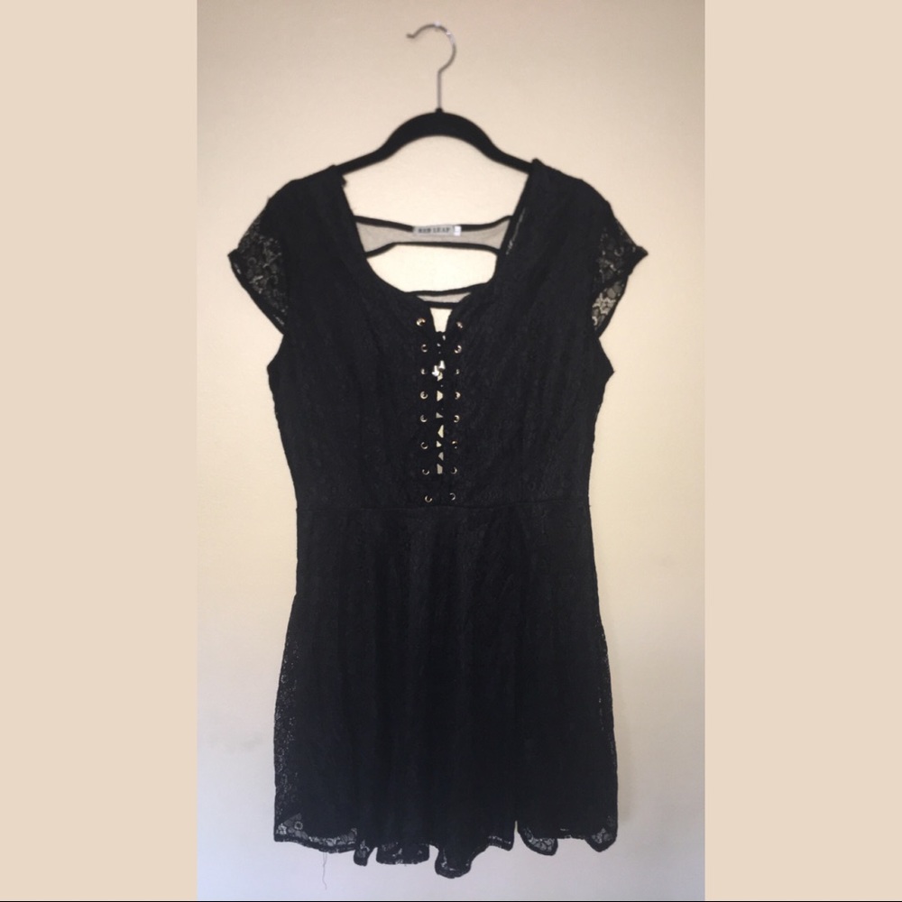 Short black lace dress short sleeves.